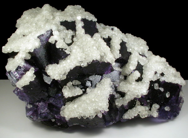 Calcite on Fluorite from Denton Mine, Sub-Rosiclare Level, Harris Creek District, Hardin County, Illinois