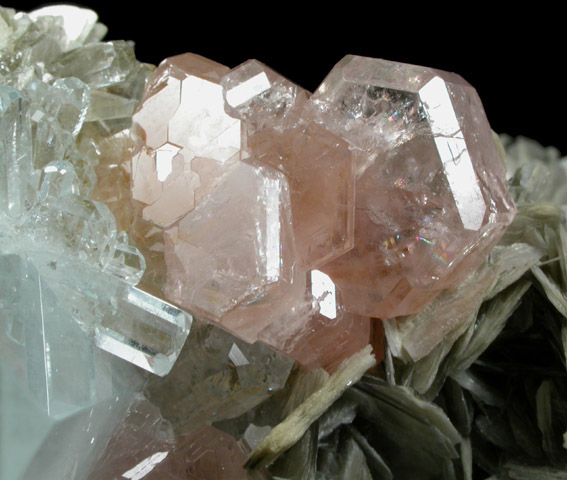 Beryl var. Aquamarine with Fluorapatite on Muscovite from Nagar, Hunza Valley, Gilgit District, Gilgit-Baltistan, Pakistan