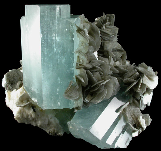 Beryl var. Aquamarine on Albite with Muscovite from Nagar, Hunza Valley, Gilgit District, Gilgit-Baltistan, Pakistan