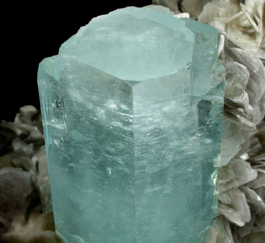 Beryl var. Aquamarine on Albite with Muscovite from Nagar, Hunza Valley, Gilgit District, Gilgit-Baltistan, Pakistan