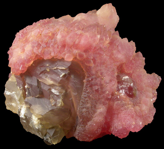 Quartz var. Rose Quartz Crystals on Smoky Quartz from Lavra da Ilha, Taquaral, Jequitinhonha River, Minas Gerais, Brazil