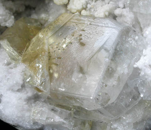 Celestine with Pyrite inclusions in Quartz geode from Lehigh Portland Cement Co. Quarry, Mitchell, Lawrence County, Indiana