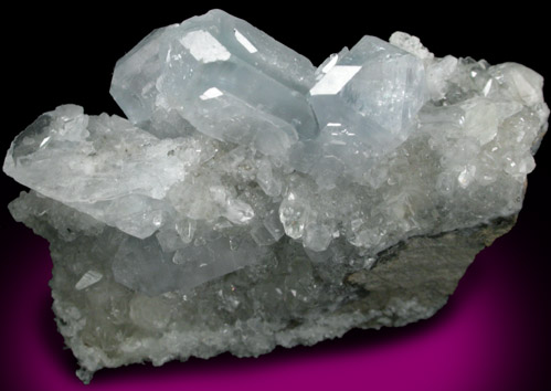 Celestine on Calcite from Meckley's Quarry, 1.2 km south of Mandata, Northumberland County, Pennsylvania