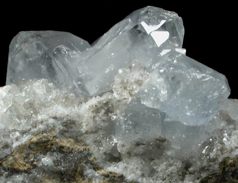 Celestine on Calcite from Meckley's Quarry, 1.2 km south of Mandata, Northumberland County, Pennsylvania