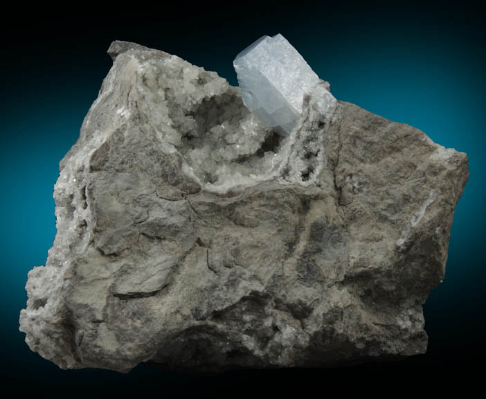 Celestine with Calcite from Route 13 road cut, Chittenengo Falls, Madison County, New York