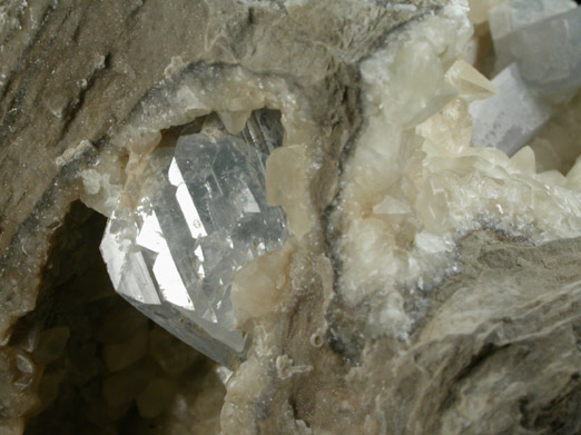 Celestine and Calcite from Route 13 road cut, Chittenengo Falls, Madison County, New York