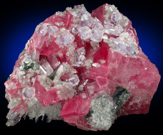 Rhodochrosite with Fluorite and Fluorapatite from Sweet Home Mine, Buckskin Gulch, Alma District, Park County, Colorado