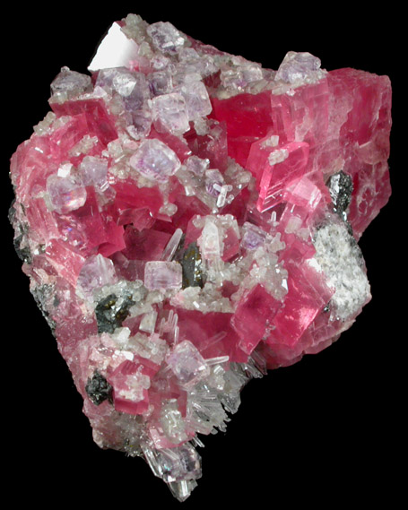 Rhodochrosite with Fluorite and Fluorapatite from Sweet Home Mine, Buckskin Gulch, Alma District, Park County, Colorado