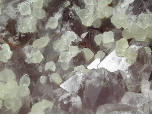 Quartz var. Amethyst with Prehnite from Great Notch, Route 46 road cut, Passaic County, New Jersey