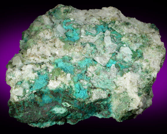 Chrysocolla, Malachite, Bornite in Calcite from Scotch Plains, Union County, New Jersey