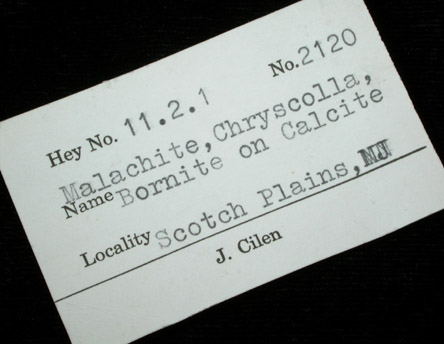 Chrysocolla, Malachite, Bornite in Calcite from Scotch Plains, Union County, New Jersey