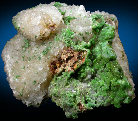 Pyromorphite on Quartz from Chester County Mine, Phoenixville, Chester County, Pennsylvania