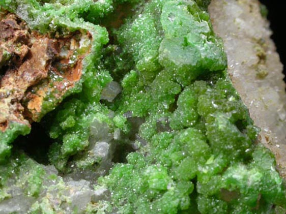 Pyromorphite on Quartz from Chester County Mine, Phoenixville, Chester County, Pennsylvania