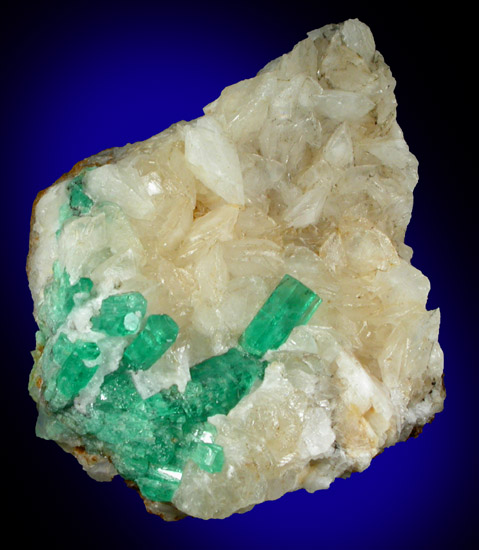 Beryl var. Emerald on Calcite from Muzo Mine, Vasquez-Yacop District, Boyac Department, Colombia