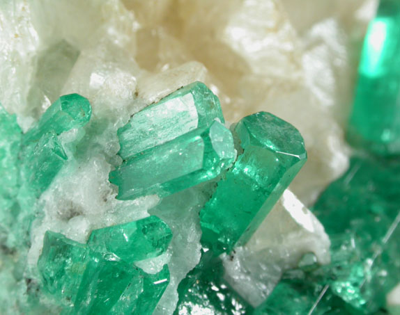 Beryl var. Emerald on Calcite from Muzo Mine, Vasquez-Yacop District, Boyac Department, Colombia