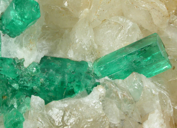 Beryl var. Emerald on Calcite from Muzo Mine, Vasquez-Yacop District, Boyac Department, Colombia