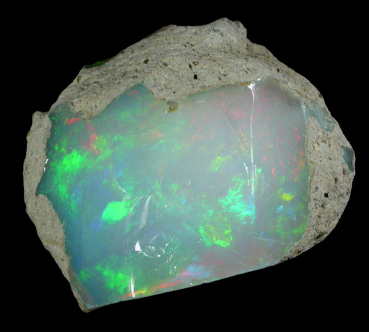 Opal var. Crystal Fire Opal from 570 km north of Addis Ababa, Wello (Wollo), Delanta Plateau, Tigray, Ethiopia