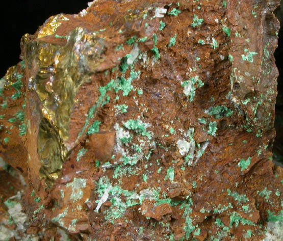 Chalcopyrite, Quartz, Malachite, Cuprite from Ondrick Quarry, Granby, Hampshire County, Massachusetts