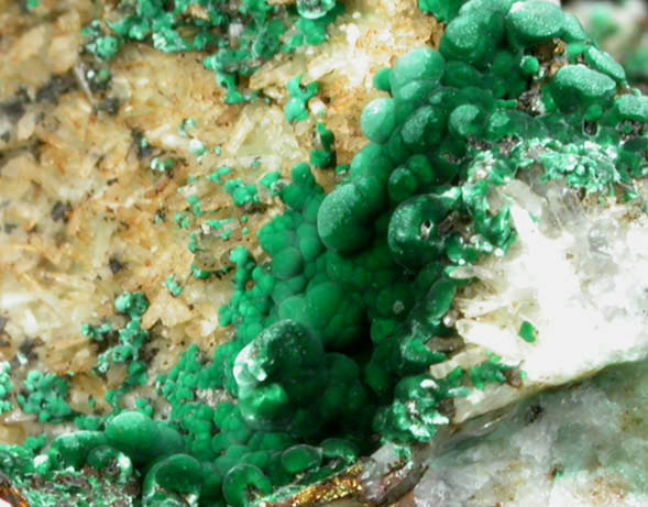 Malachite, Chalcopyrite, Quartz from Ondrick Quarry, Granby, Hampshire County, Massachusetts