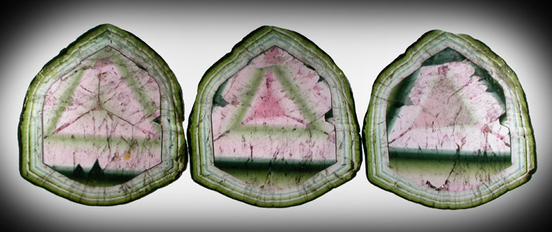 Liddicoatite Tourmaline (set of 3 polished slices from a single crystal) from Alakamisy Itenina, south of Antsirabe, Fianarantsoa, Haute Matsiatra, Madagascar (Type Locality for Liddicoatite = near Antsirab)