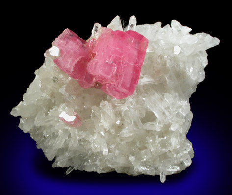 Rhodochrosite on Quartz from Huallapon Mine, Pasto Bueno District, Ancash Department, Peru