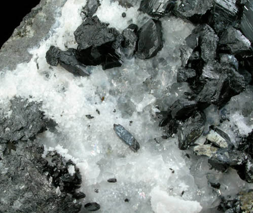 Babingtonite with Calcite from Lane's Quarry, Westfield, Hampden County, Massachusetts