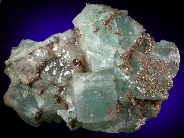 Fluorite, Pyrite, Quartz on Calcite from Pasto Bueno District, Pallasca Province, Ancash Department, Peru