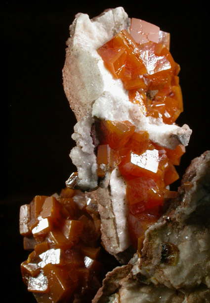 Wulfenite on Calcite from Sierra de Los Lamentos, Chihuahua, Mexico