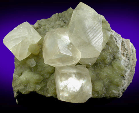 Calcite on Prehnite from Millington Quarry, Bernards Township, Somerset County, New Jersey