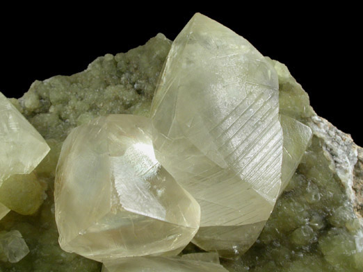 Calcite on Prehnite from Millington Quarry, Bernards Township, Somerset County, New Jersey