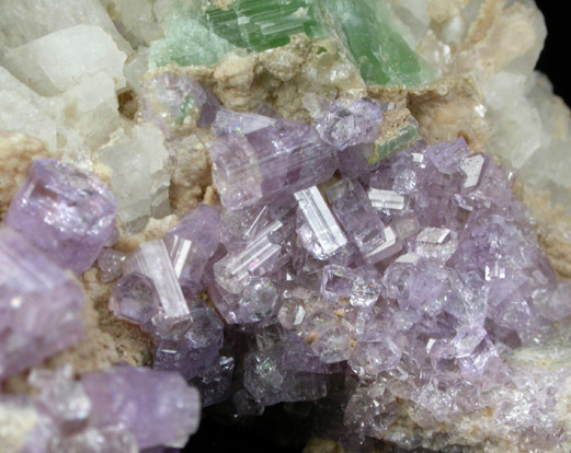 Fluorapatite with Elbaite on Albite var. Cleavelandite from Keith Quarry, Mount Apatite, Auburn, Androscoggin County, Maine