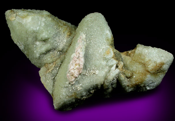 Quartz coated with Prehnite from U.S. Route 1 road cut, south of Calais, Washington County, Maine