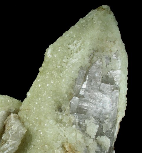 Quartz coated with Prehnite from U.S. Route 1 road cut, south of Calais, Washington County, Maine