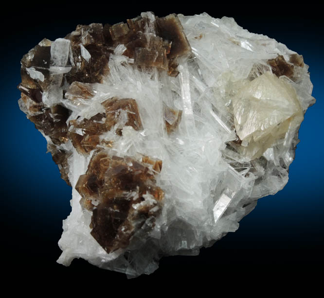 Fluorite on Celestine with Calcite from White Rock Quarry, Clay Center, Ottawa County, Ohio