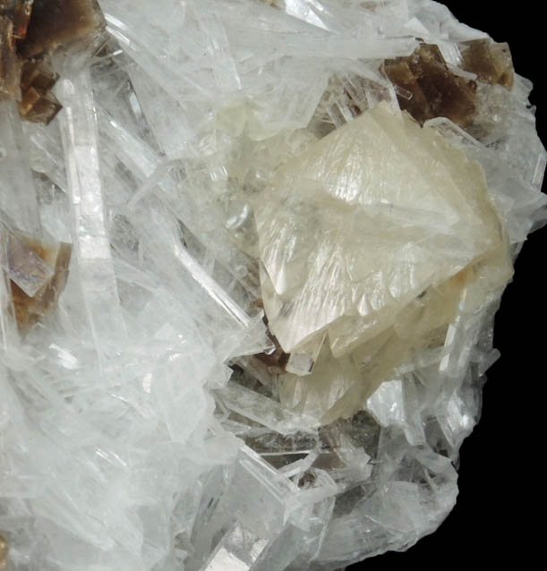 Fluorite on Celestine with Calcite from White Rock Quarry, Clay Center, Ottawa County, Ohio