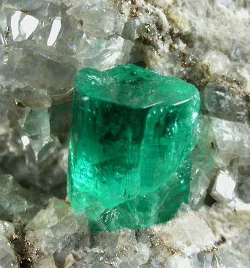 Beryl var. Emerald in Calcite with Pyrite from Muzo Mine, Vasquez-Yacop District, Boyac Department, Colombia