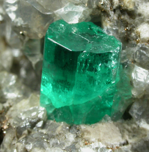 Beryl var. Emerald in Calcite with Pyrite from Muzo Mine, Vasquez-Yacop District, Boyac Department, Colombia