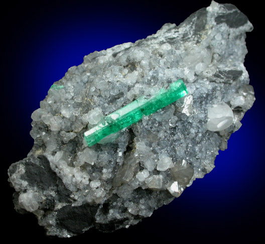 Beryl var. Emerald in Calcite from Consorcio Shaft, La Pita Complex, Vasquez-Yacop District, Boyac Department, Colombia