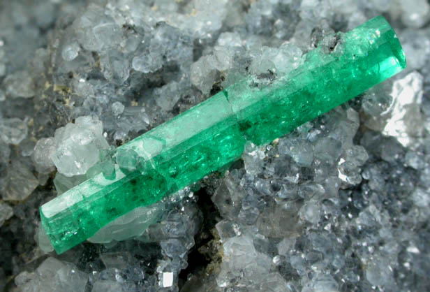 Beryl var. Emerald in Calcite from Consorcio Shaft, La Pita Complex, Vasquez-Yacop District, Boyac Department, Colombia