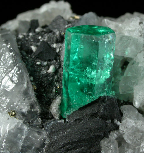 Beryl var. Emerald in Calcite with Pyrite from Muzo Mine, Vasquez-Yacop District, Boyac Department, Colombia