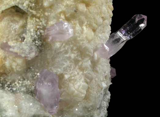 Quartz var. Amethyst on Calcite with Aragonite from Capurru Quarry, Osilo, Sassari Province, Sardinia, Italy