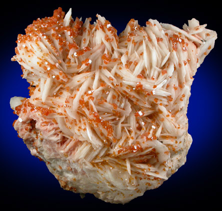 Vanadinite on Barite from Mibladen, Haute Moulouya Basin, Zeida-Aouli-Mibladen belt, Midelt Province, Morocco