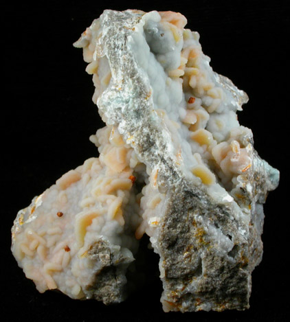 Wulfenite coated with drusy Quartz on Hemimorphite with Descloizite from Finch Mine (Barking Spider Mine), north of Hayden, Banner District, Gila County, Arizona