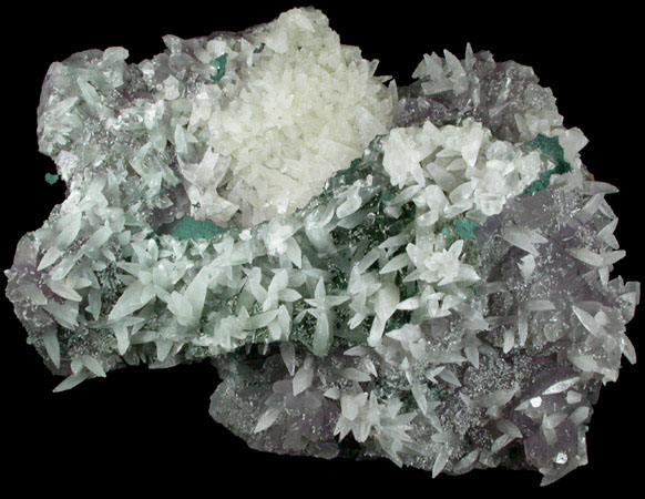 Calcite with Celadonite inclusions on Quartz var. Amethyst from Castelinho Mine, near Frederico Westphalen, Alto Uruguai, Rio Grande do Sul, Brazil