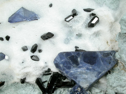 Benitoite and Natrolite in Natrolite from Benitoite Gem Mine, San Benito County, California (Type Locality for Benitoite)