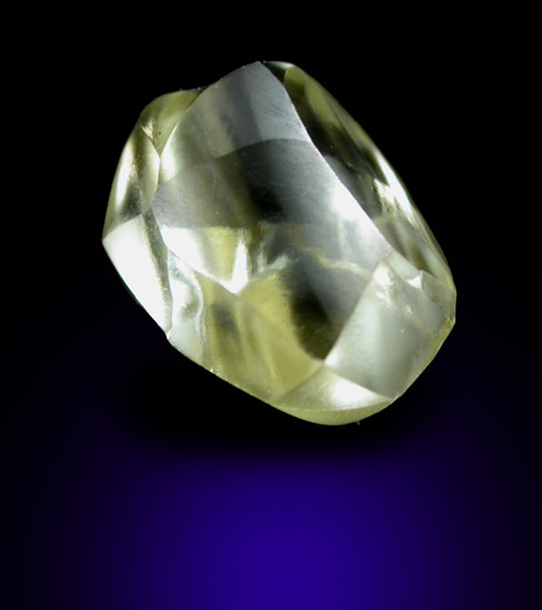 Diamond (0.88 carat yellow-green elongated dodecahedral crystal) from Northern Cape Province, South Africa
