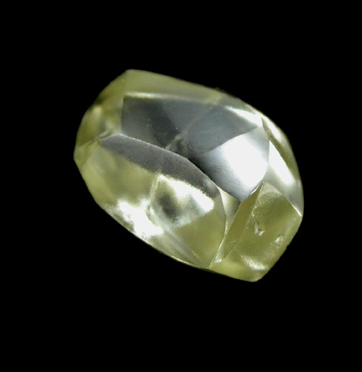 Diamond (0.88 carat yellow-green elongated dodecahedral crystal) from Northern Cape Province, South Africa