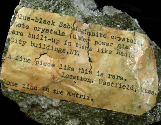 Babingtonite with Calcite from Lane's Quarry, Westfield, Hampden County, Massachusetts