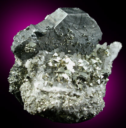 Bournonite and Pyrite on Quartz from Machacamarca Mine, Cornelio Saavedra, Potos, Bolivia