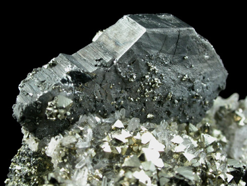 Bournonite and Pyrite on Quartz from Machacamarca Mine, Cornelio Saavedra, Potos, Bolivia